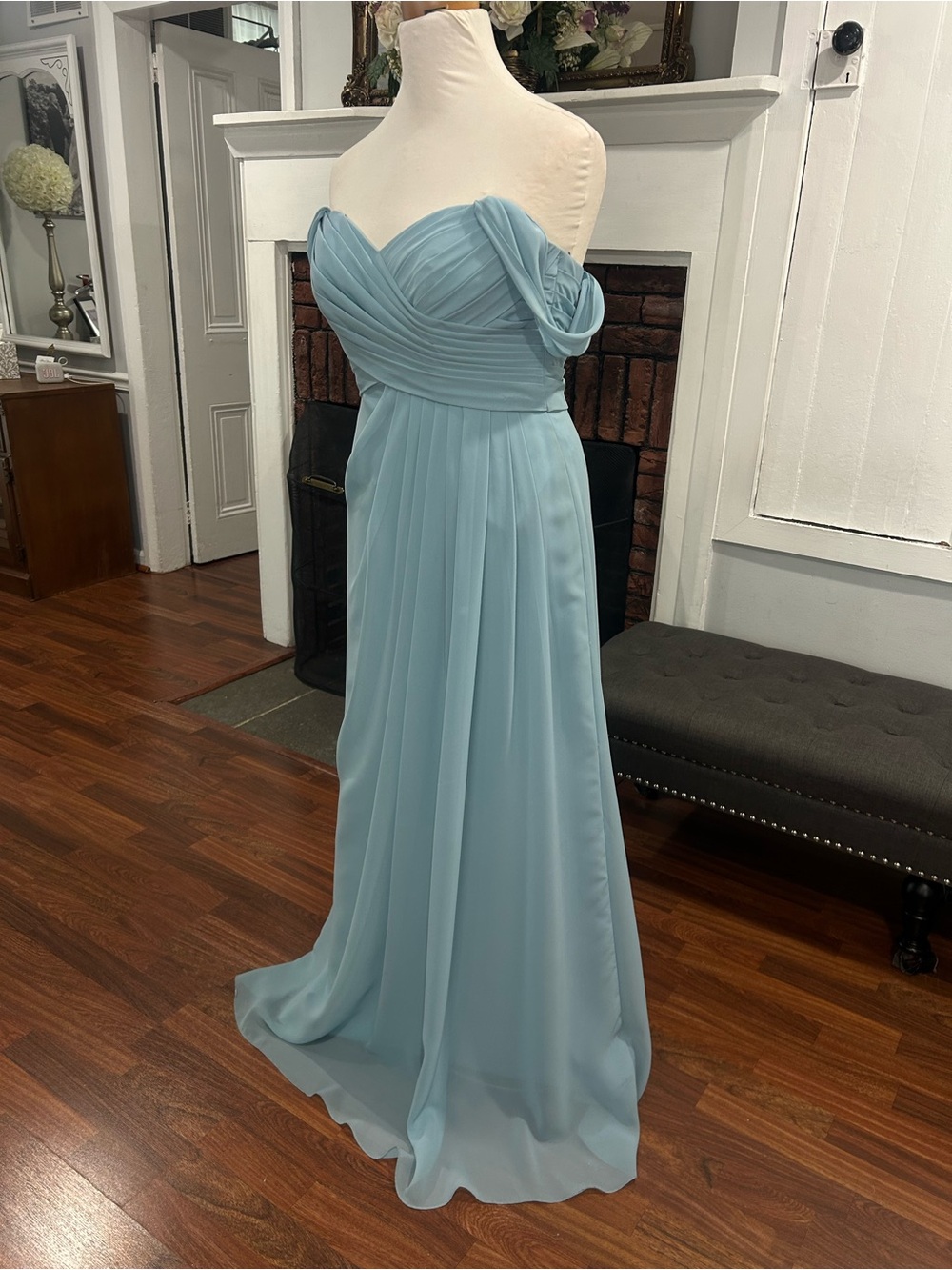 Sorella Vita 8630 Evening Mist color Off-Shoulder Chiffon Bridesmaid Dress - Picture 5 of 9